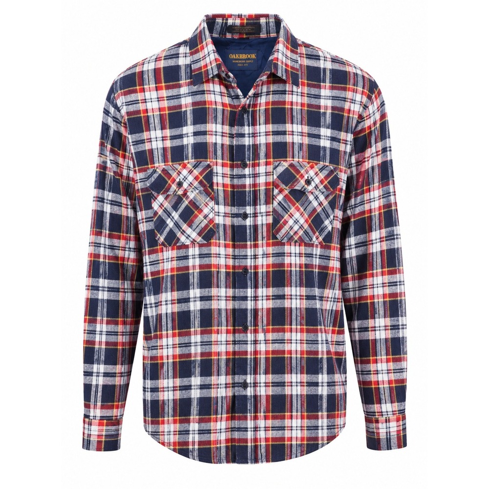Vintage 80s Oakbrook Plaid Flannel Shirt Men's XL Made in USA Navy Red White